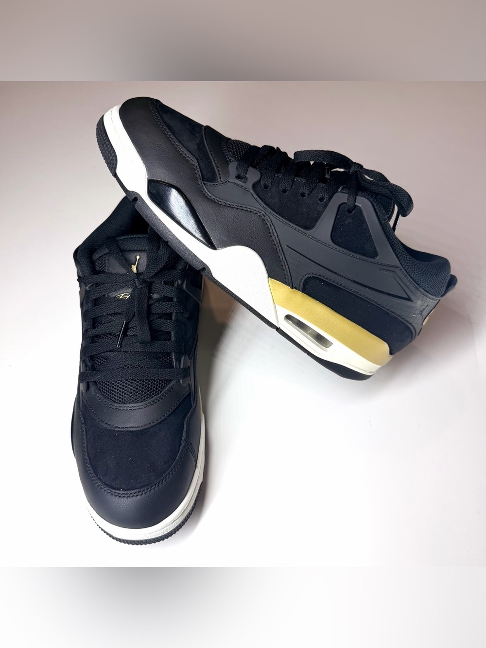 Nike Air Jordan 4 RM Black Sail Team Gold Metallic Gold Men's Sneakers Size-9.5